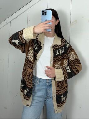 VTG Fotrama Alpaca Wool Cardigan Knit Sweater Women’s L/XL Western Native Retro